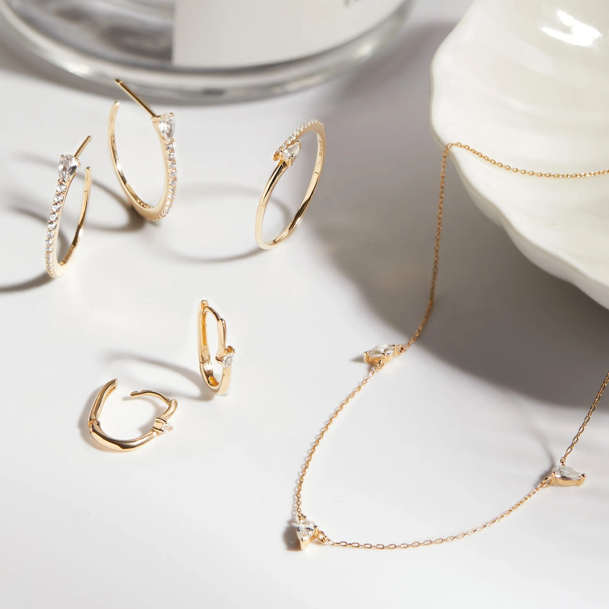 14kt Gold White Sapphire Hoop Earrings