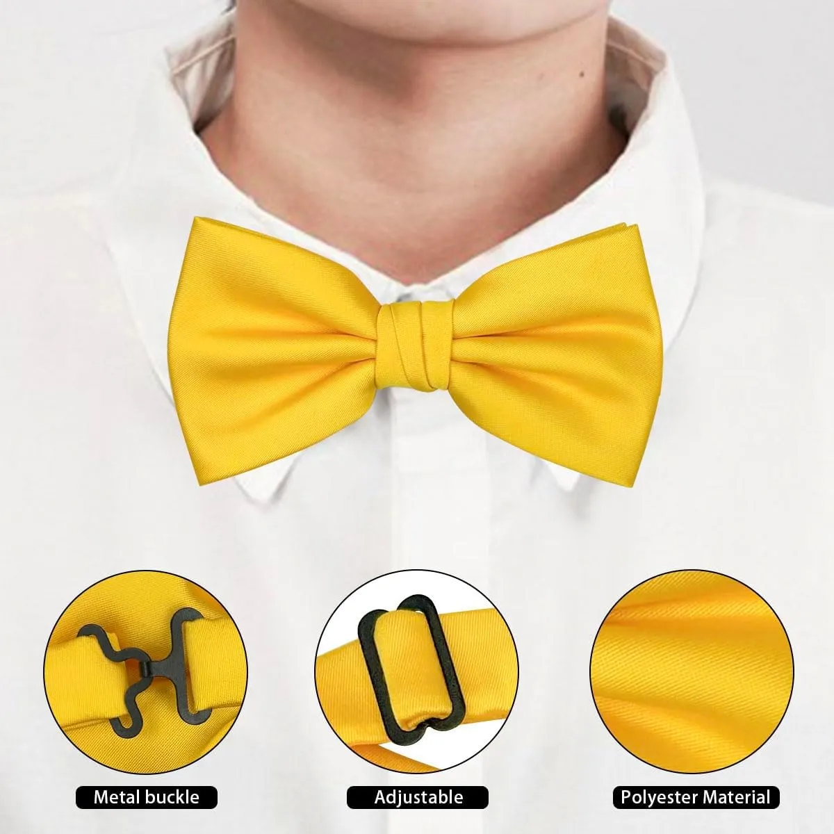 Adjustable Bow Ties for Men, Classic Solid Color Pre-Tied Bowties with Gift Box for Mens Wedding Party