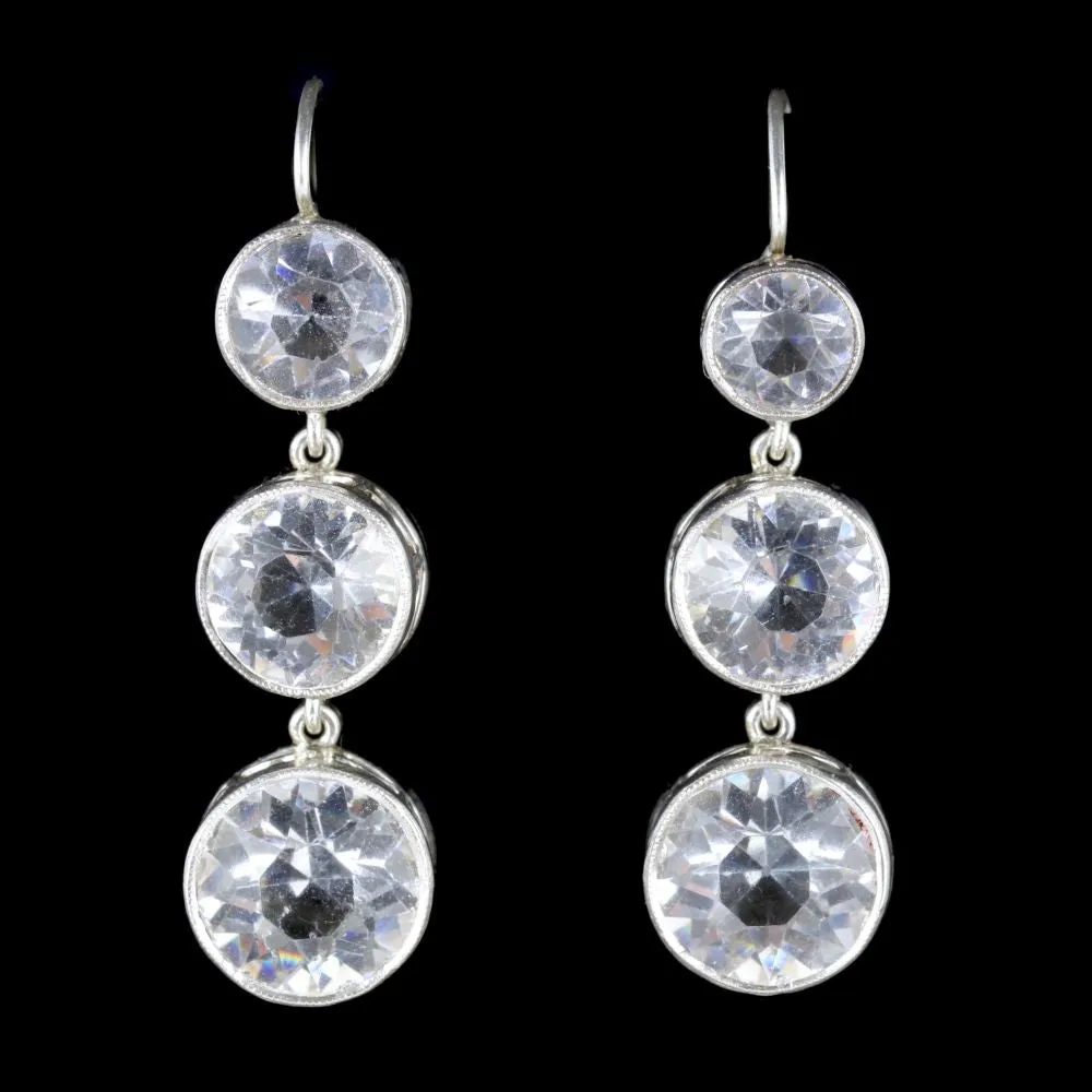 Antique Edwardian Drop Earrings Silver Paste Circa 1915