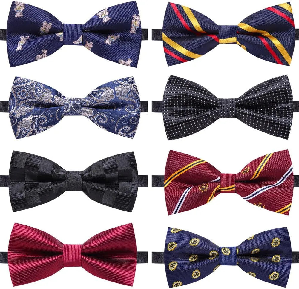AUSKY 8 PACKS Elegant Adjustable Pre-tied Bow Ties for Men Boys (1&4&5&6&8 Pack for option)
