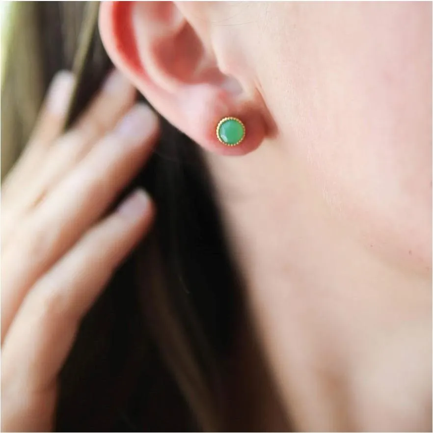 Barcelona May Chrysoprase Birthstone Stud Earrings