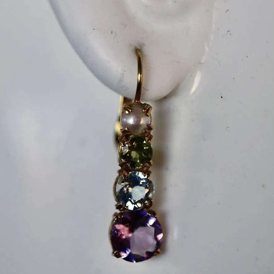 Christina Rossetti Pearl, Peridot, Blue Topaz and Amethyst Earring