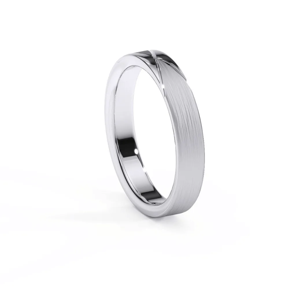 Classic White Gold Men's Wedding Band with Engraved Cross-Detail Design