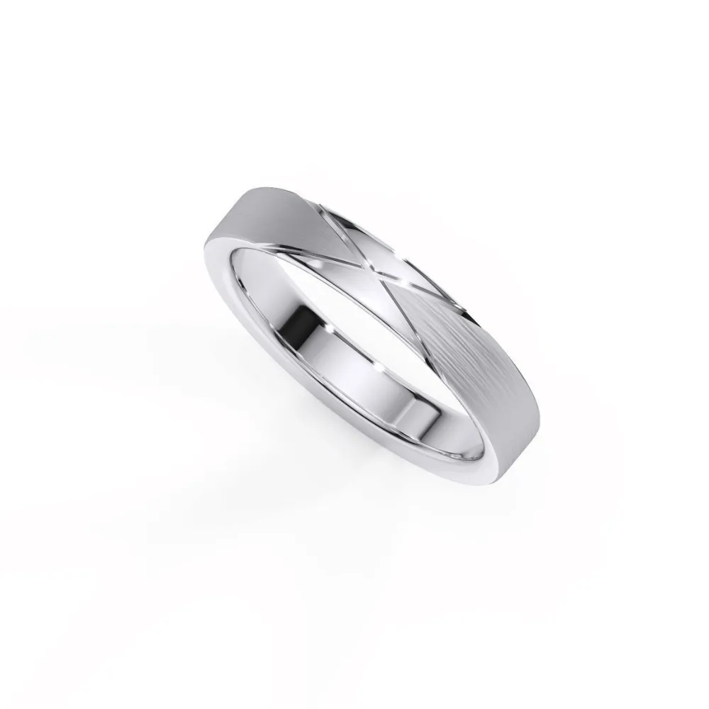 Classic White Gold Men's Wedding Band with Engraved Cross-Detail Design