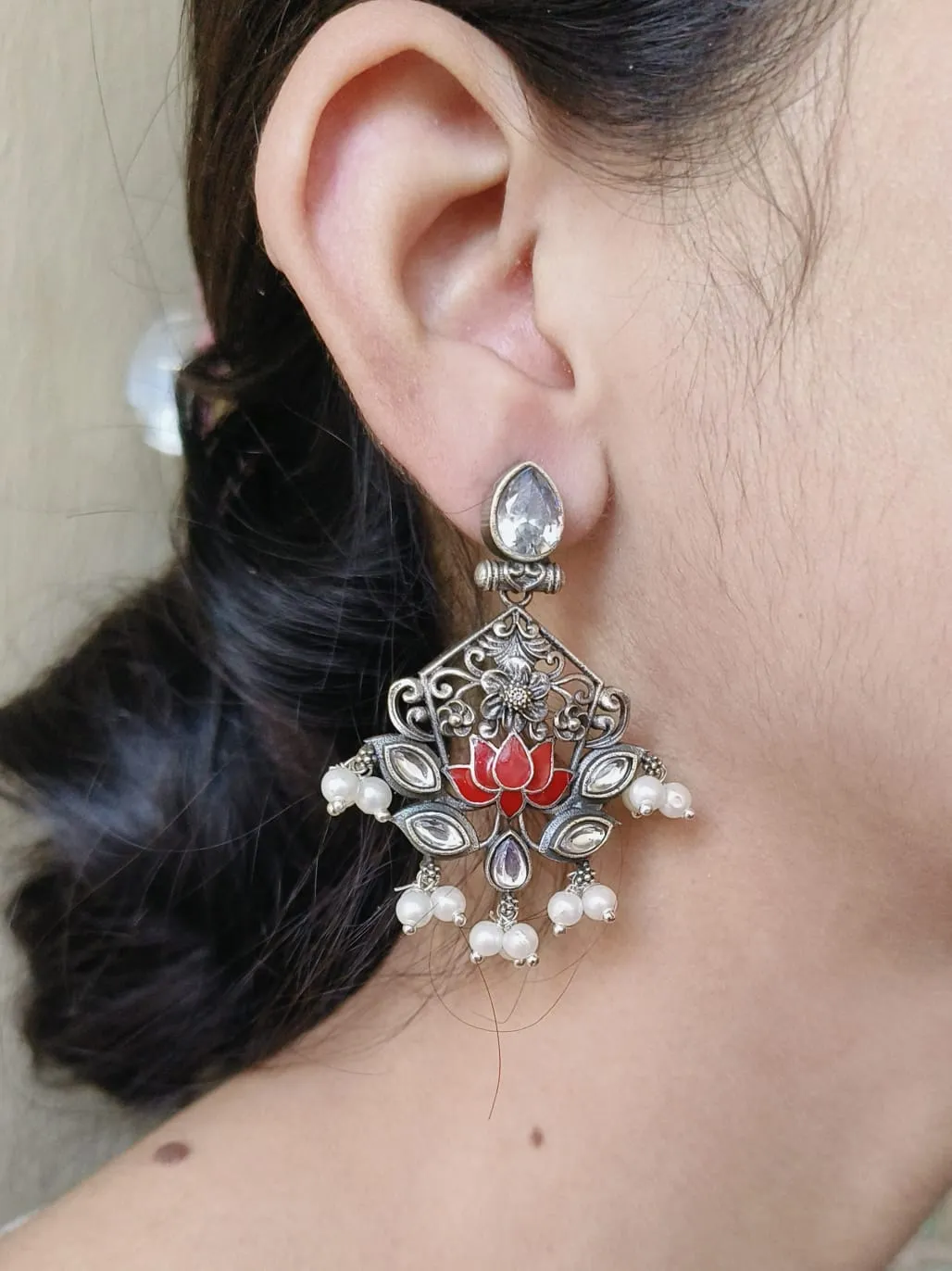 Clustered Pearl Oxidised Silver Earrings | Sarichka