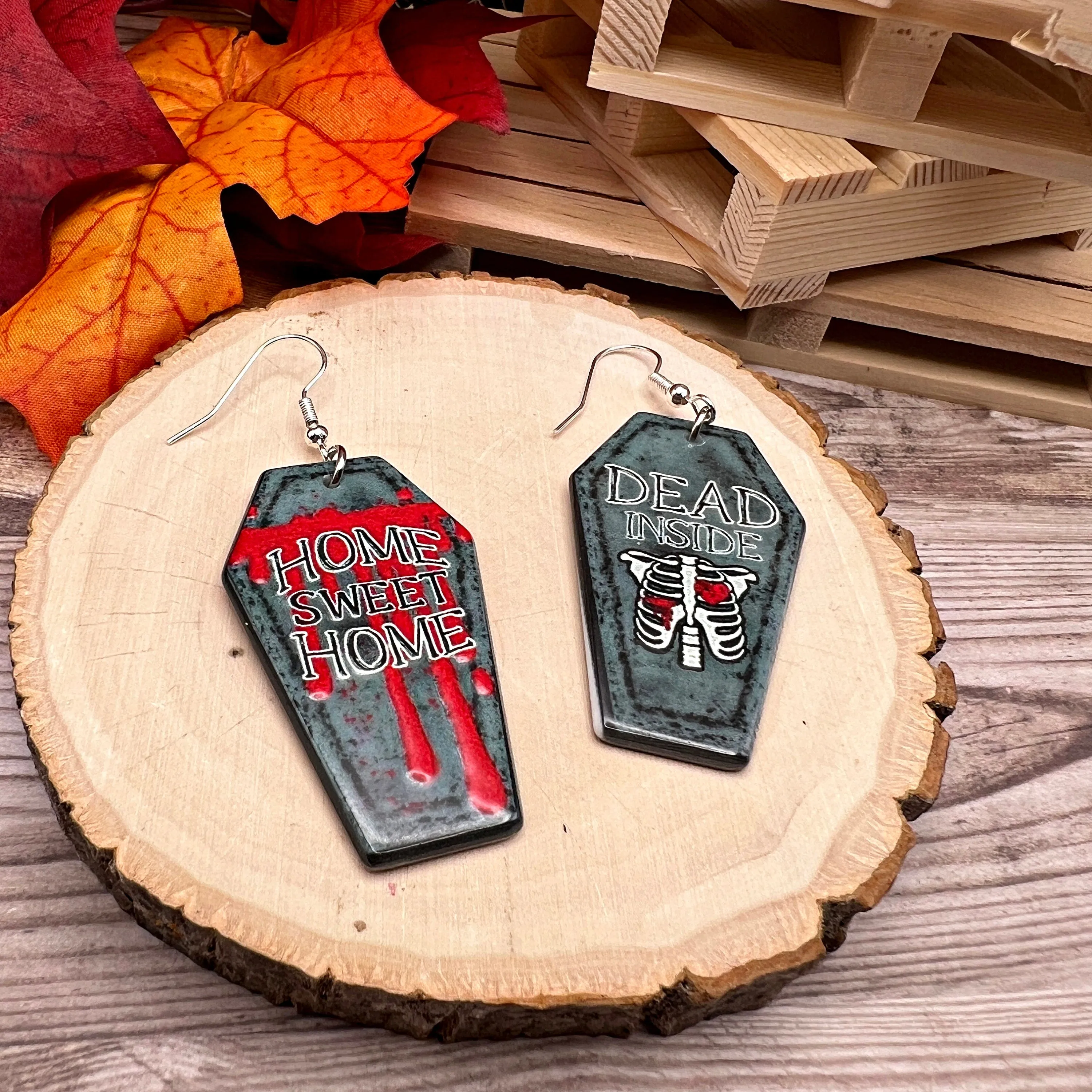 Coffin Shaped Acrylic Halloween Death Creepy Spooky Hypoallergenic  Earrings