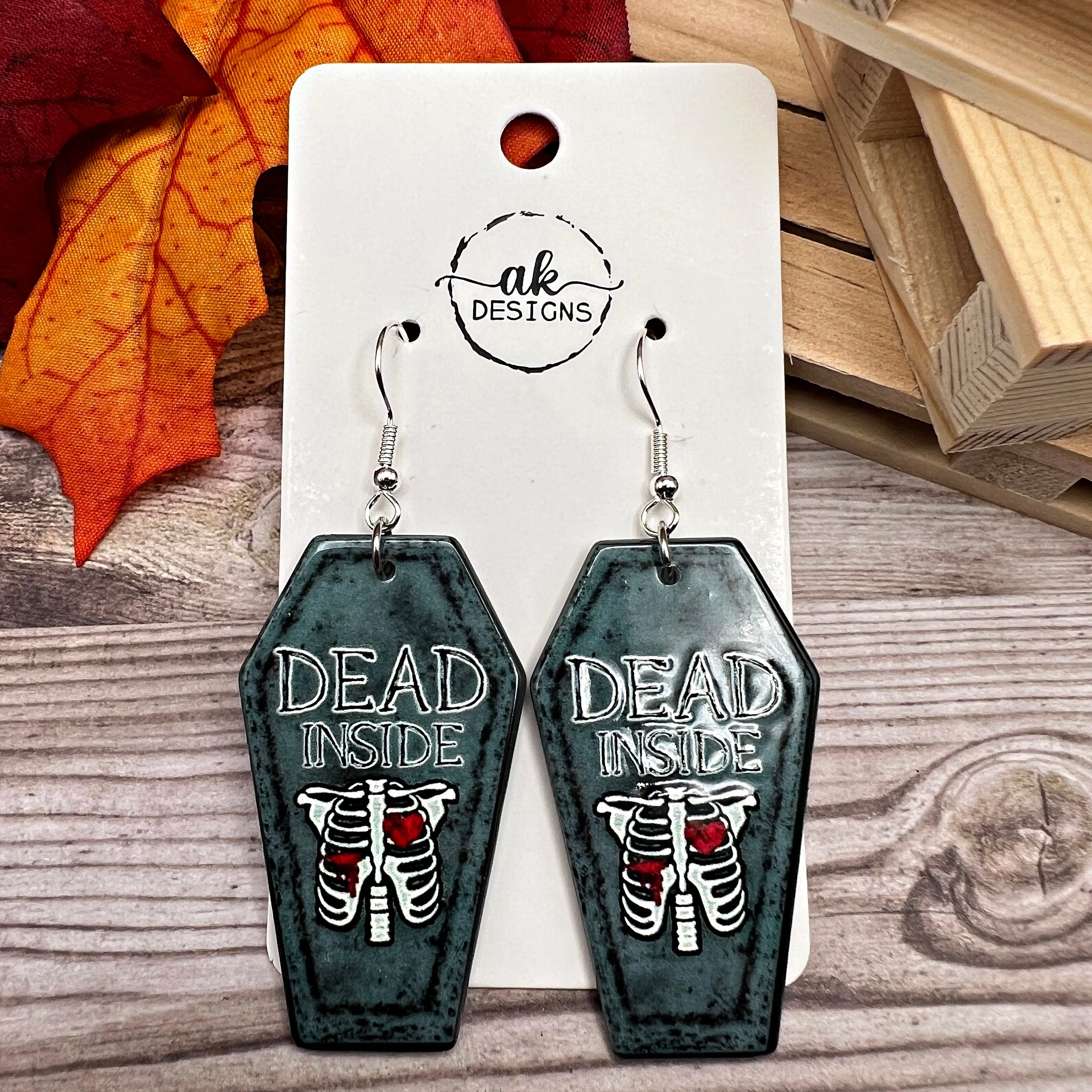 Coffin Shaped Acrylic Halloween Death Creepy Spooky Hypoallergenic  Earrings