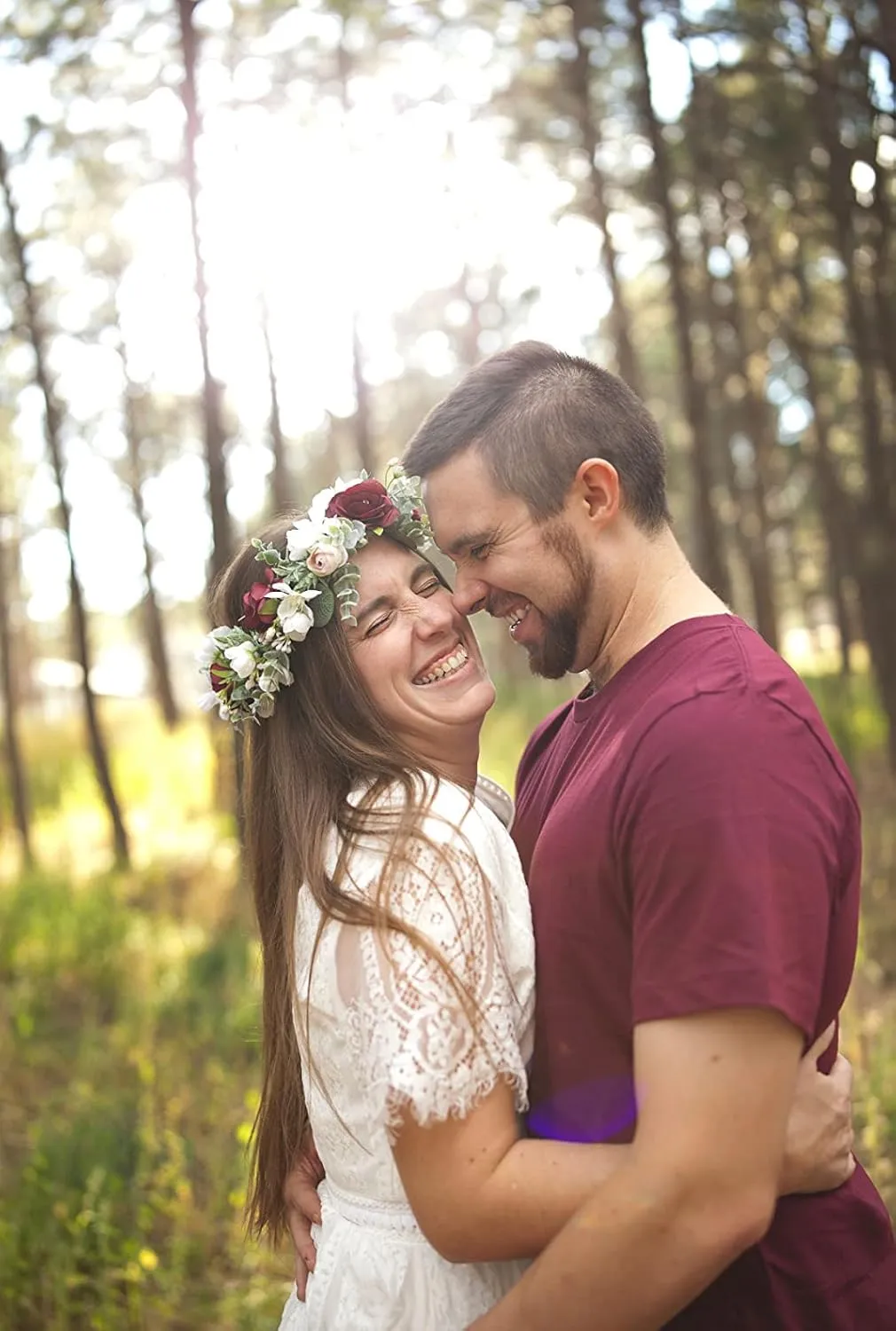 DDazzling Flower Girl Crown Bridal Flower Crown Pregnant Woman Photo Prop (Green Leaf and Burgundy White Flower)