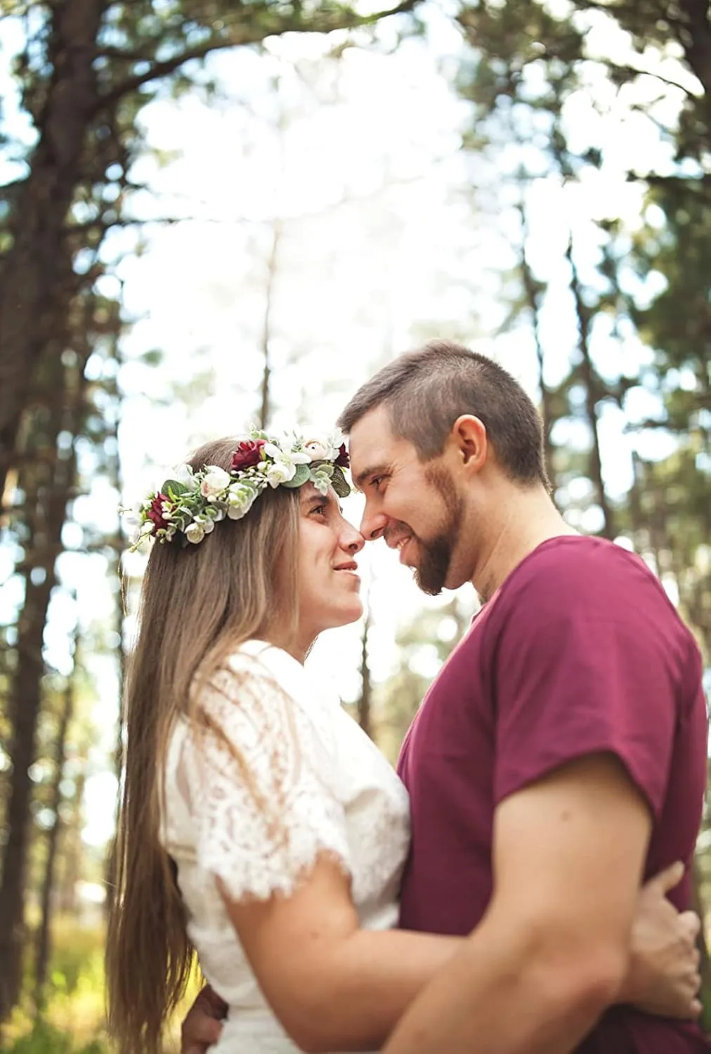 DDazzling Flower Girl Crown Bridal Flower Crown Pregnant Woman Photo Prop (Green Leaf and Burgundy White Flower)