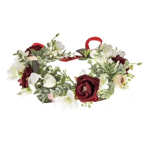 DDazzling Flower Girl Crown Bridal Flower Crown Pregnant Woman Photo Prop (Green Leaf and Burgundy White Flower)