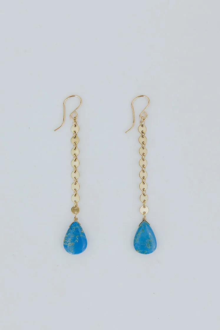 Drop Disc Chain Earrings - Ceruleite