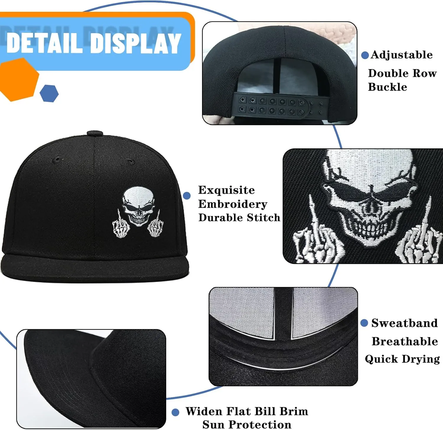 Embroidery Flat Bill Hats for Men Flat Brim Snapback Hats for Men Snap Back Mens Trucker Golf Hat