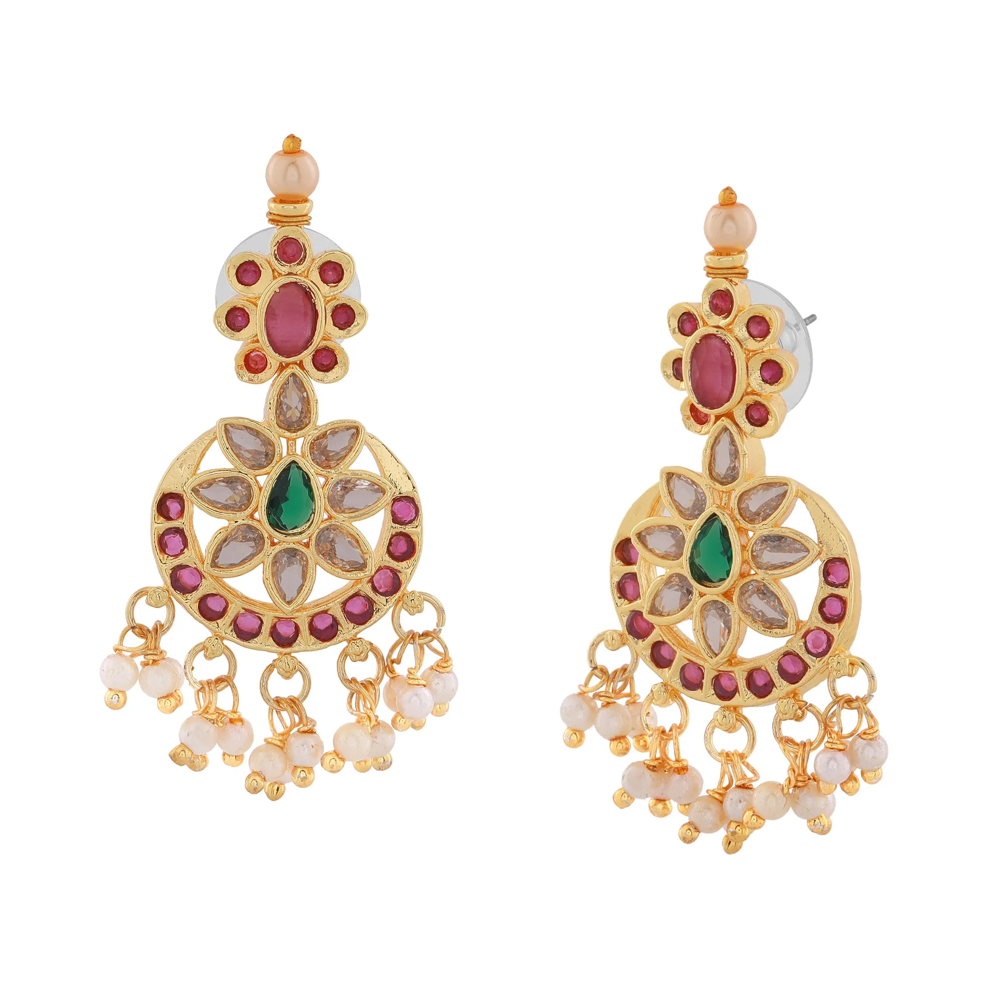 Estele Gold Plated CZ Fascinating Earrings with Pearls for Women