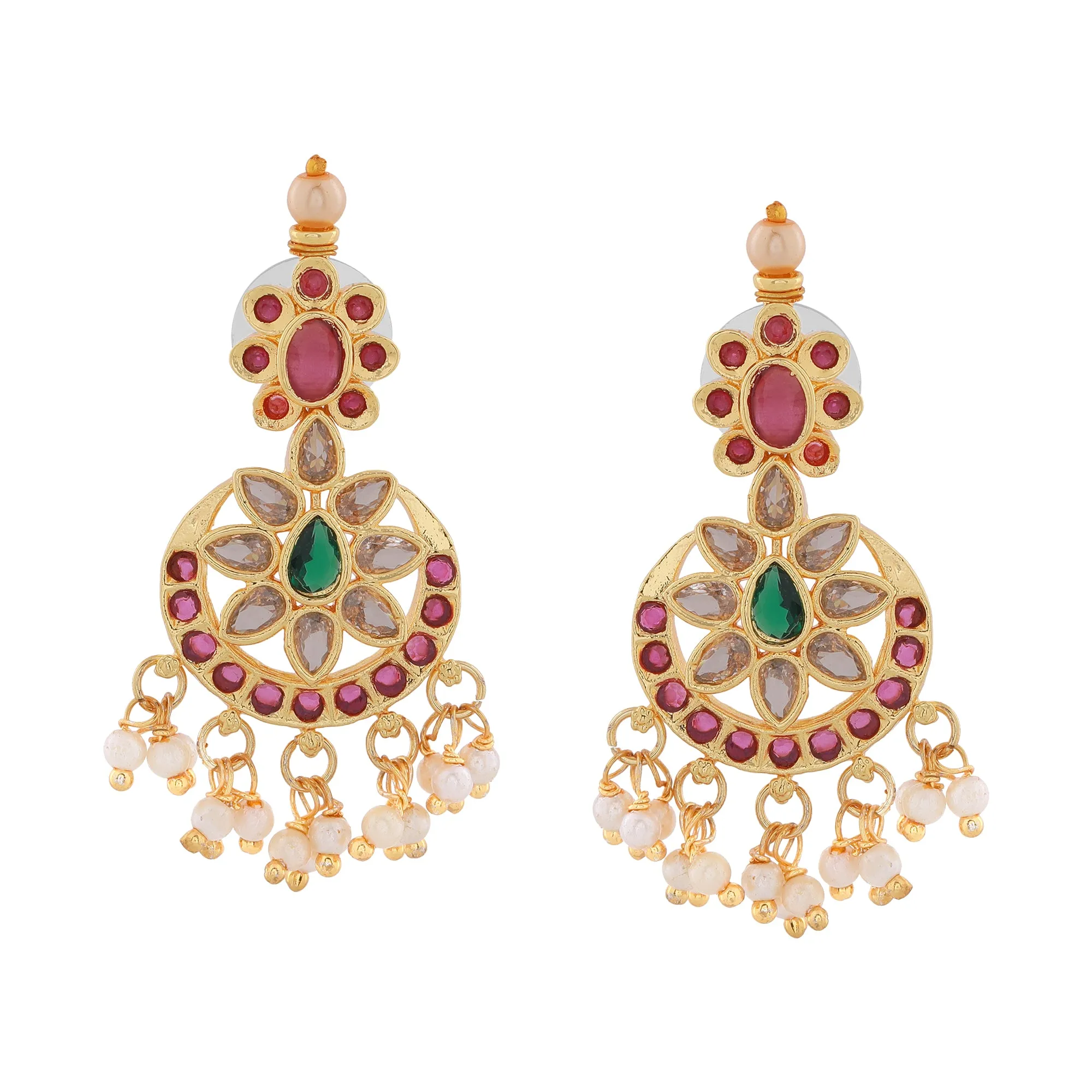 Estele Gold Plated CZ Fascinating Earrings with Pearls for Women