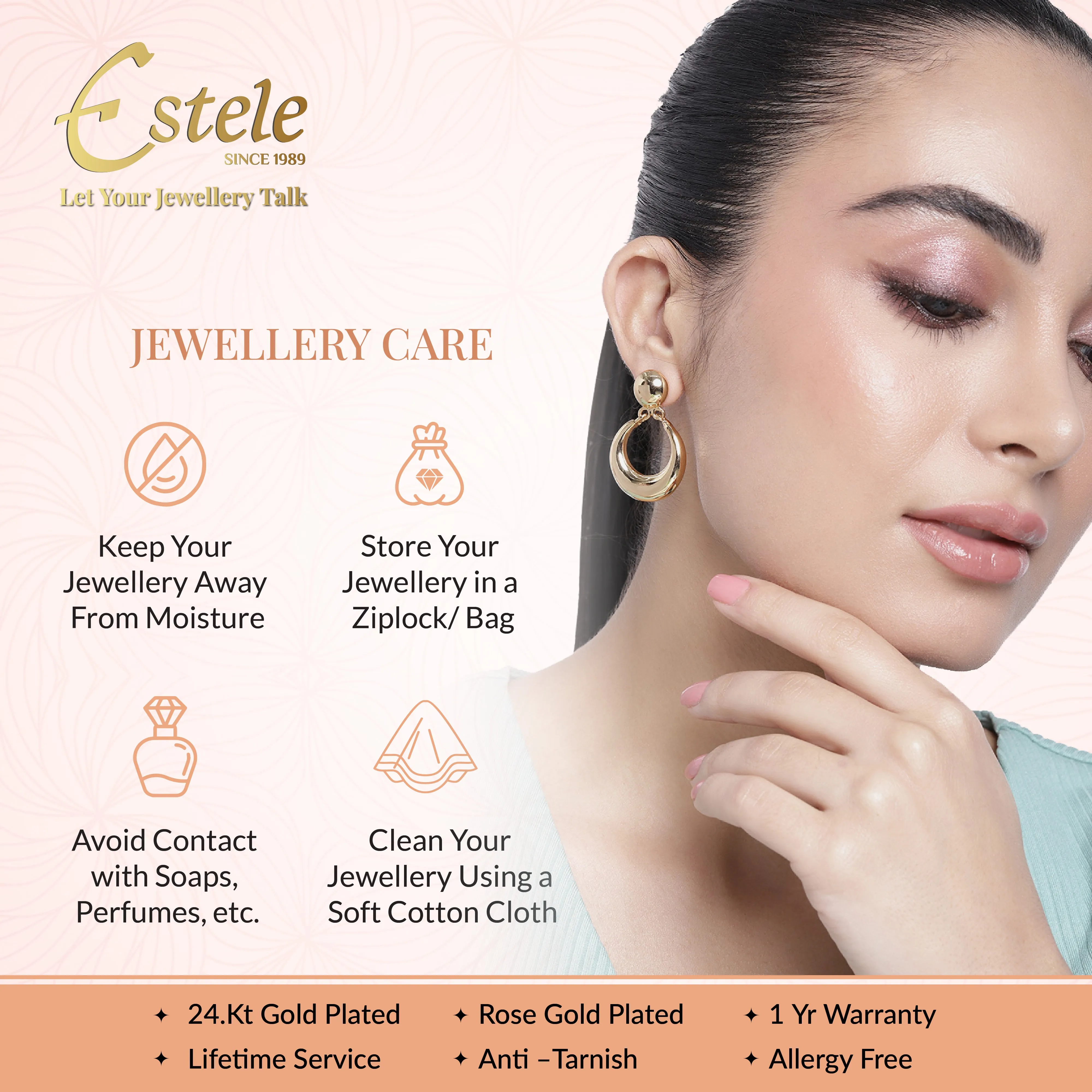 Estele Gold Plated CZ Sparkling Square Designer Earrings for Women
