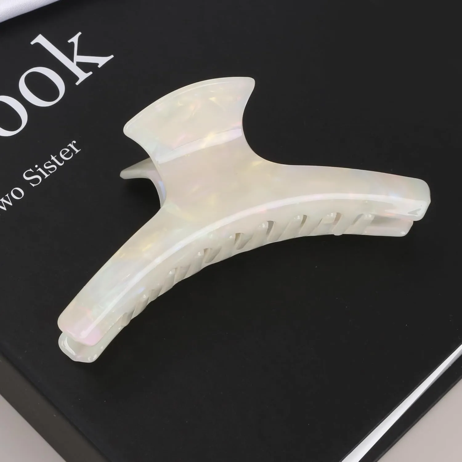 FAELBATY Big Hair Claw Clips Banana Claw Clip 4.5" Claw Clip for Thin and Medium Volume Hair Tortoise Barrettes Celluloid French Butterfly Jaw Clips Hair Accessories for Women Girls (White)