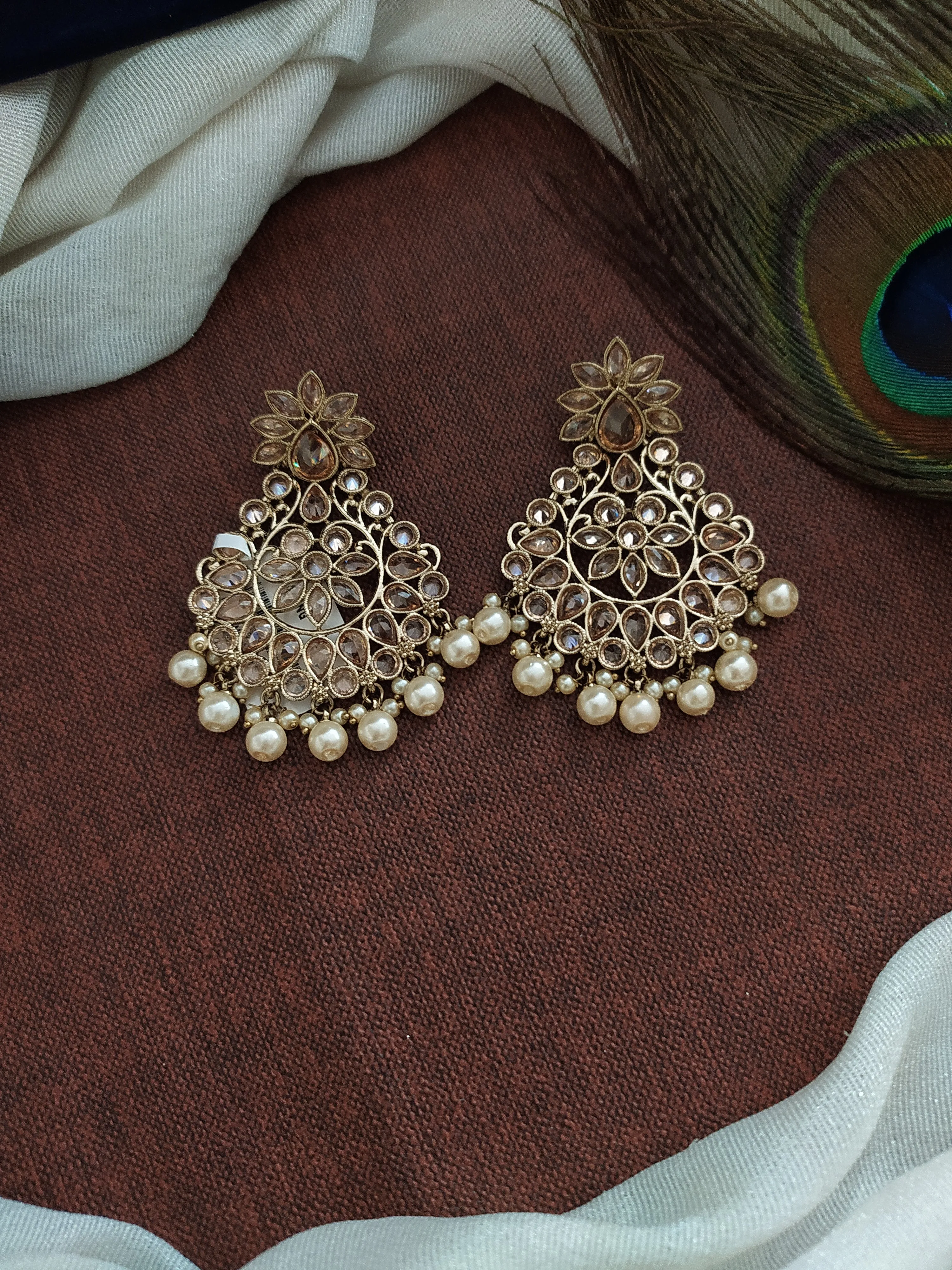 Floral Design Traditional Mehandi Style Earrings with pearl Drops