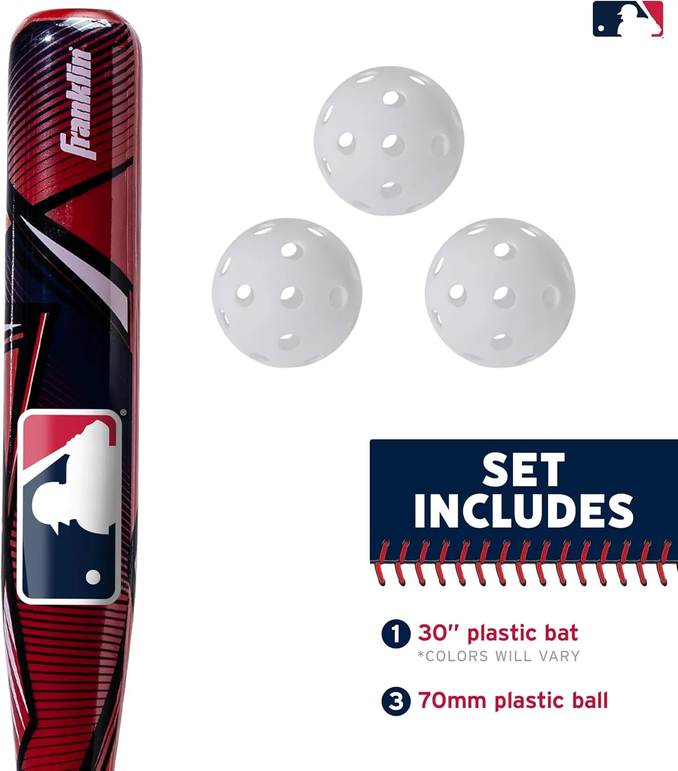 Franklin Sports Kids Plastic Baseball Bat   Balls Set - MLB Slammin' Toy Bat & Ball Set for Kids - Youth 30" Inch Plastic Baseball Bat & Plastic Baseball - Kids Bat   Ball Set