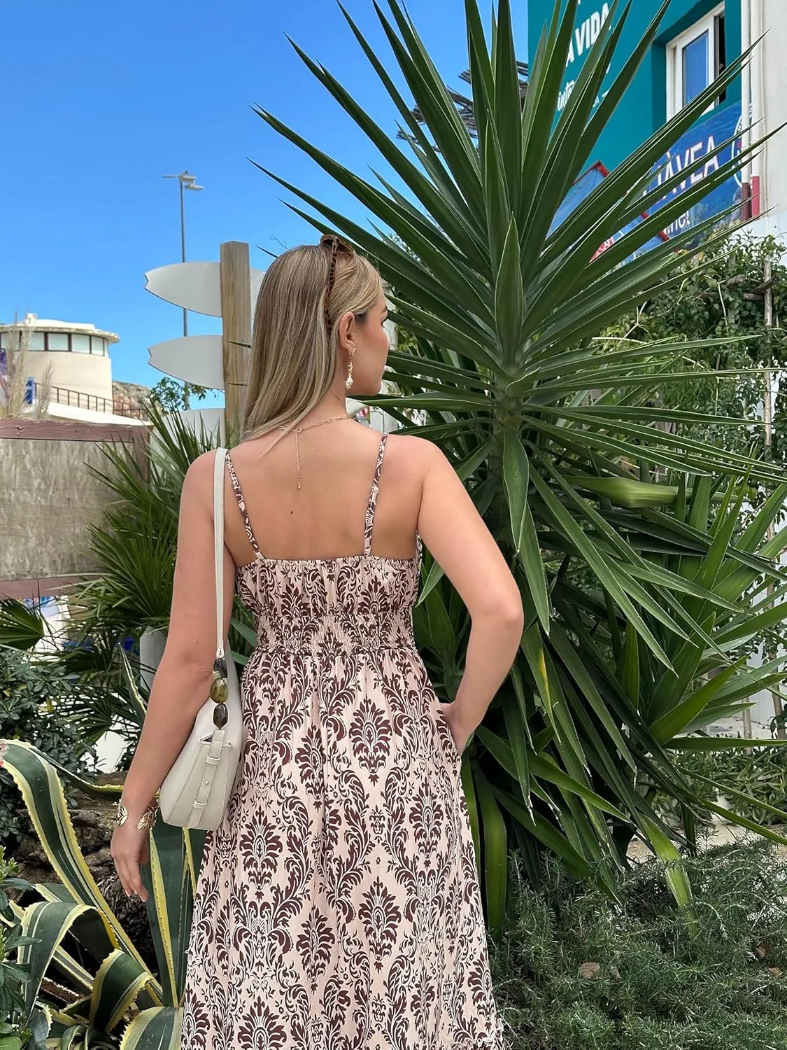 GRACE KARIN Womens 2025 Summer Maxi Dress Sleeveless Floral Spaghetti Strap Smocked Boho Beach Long Dress with Pockets