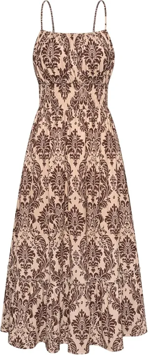 GRACE KARIN Womens 2025 Summer Maxi Dress Sleeveless Floral Spaghetti Strap Smocked Boho Beach Long Dress with Pockets