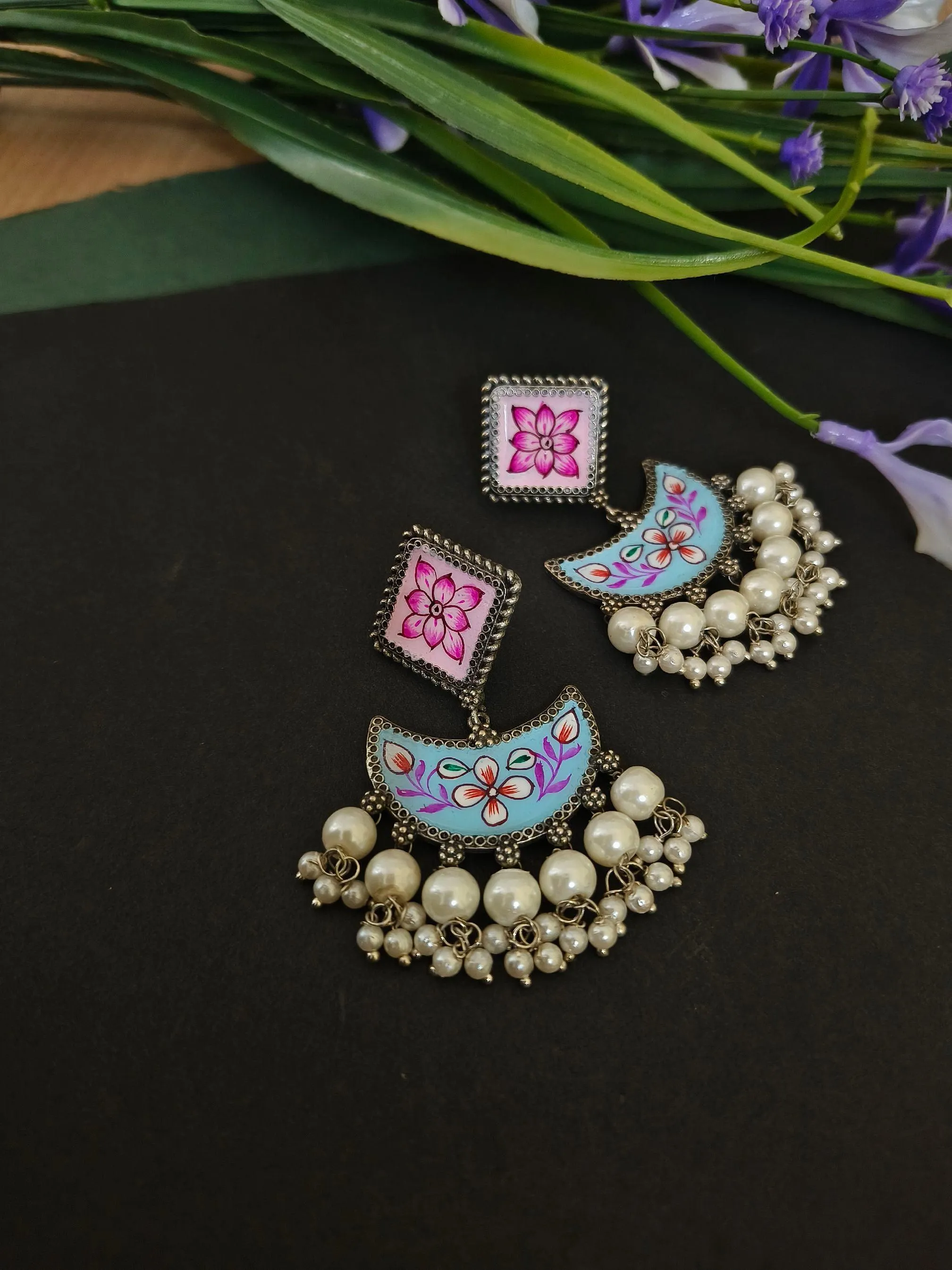Hand-painted Oxidised Jewellery Earrings | Sarichka