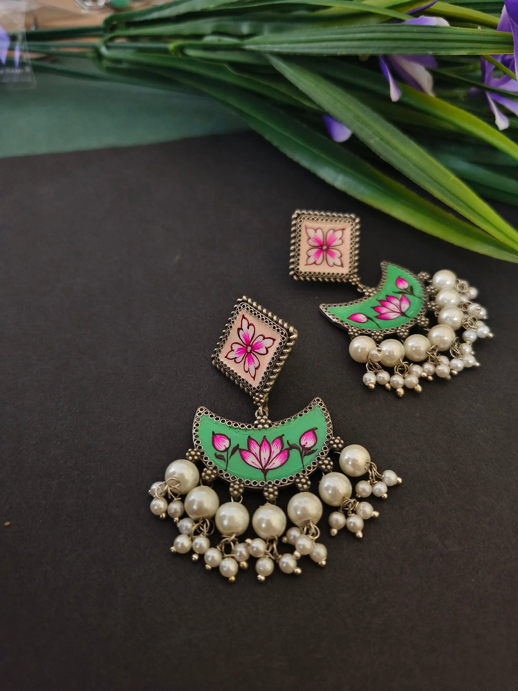 Hand-painted Oxidised Jewellery Earrings | Sarichka