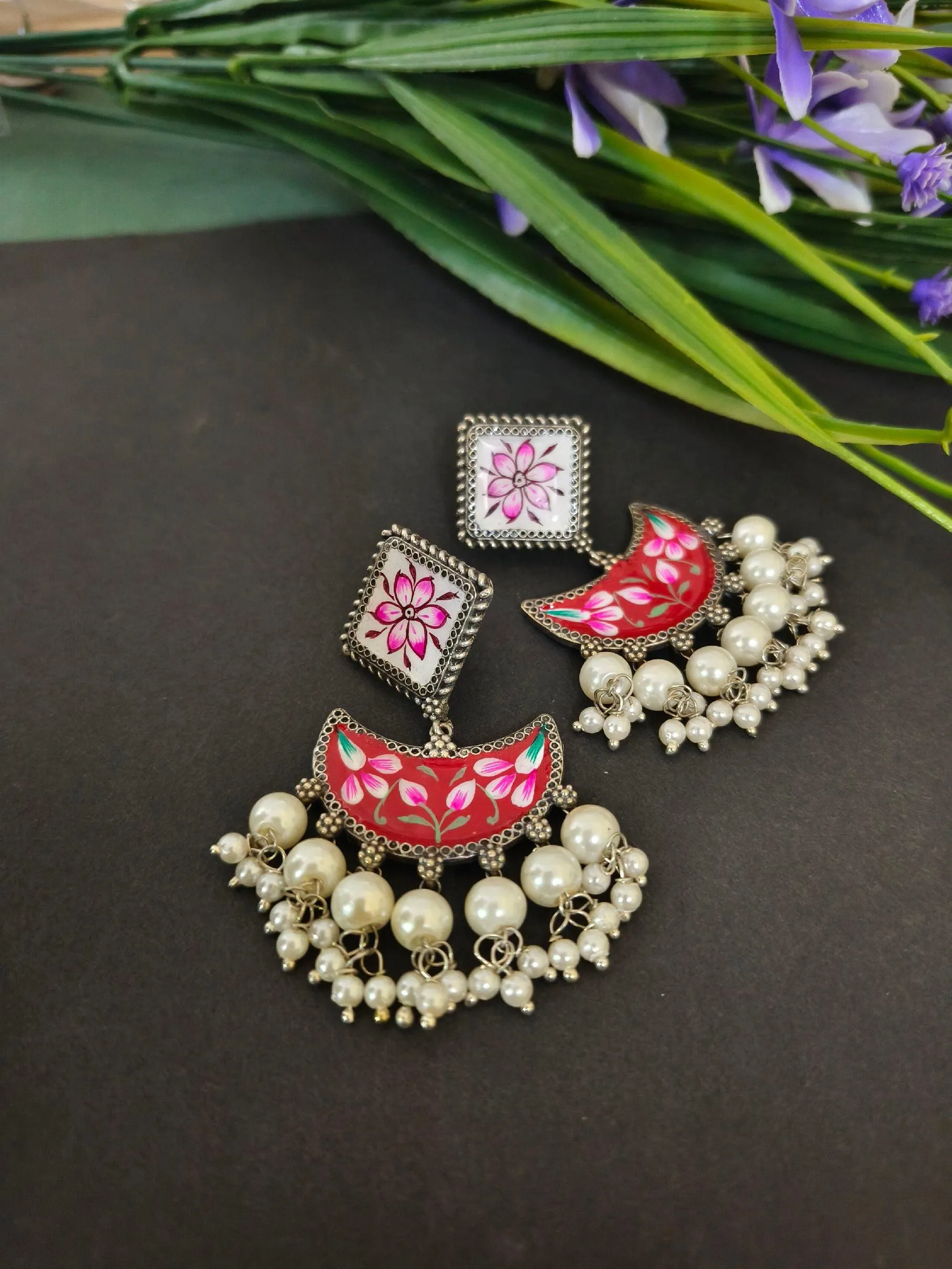 Hand-painted Oxidised Jewellery Earrings | Sarichka