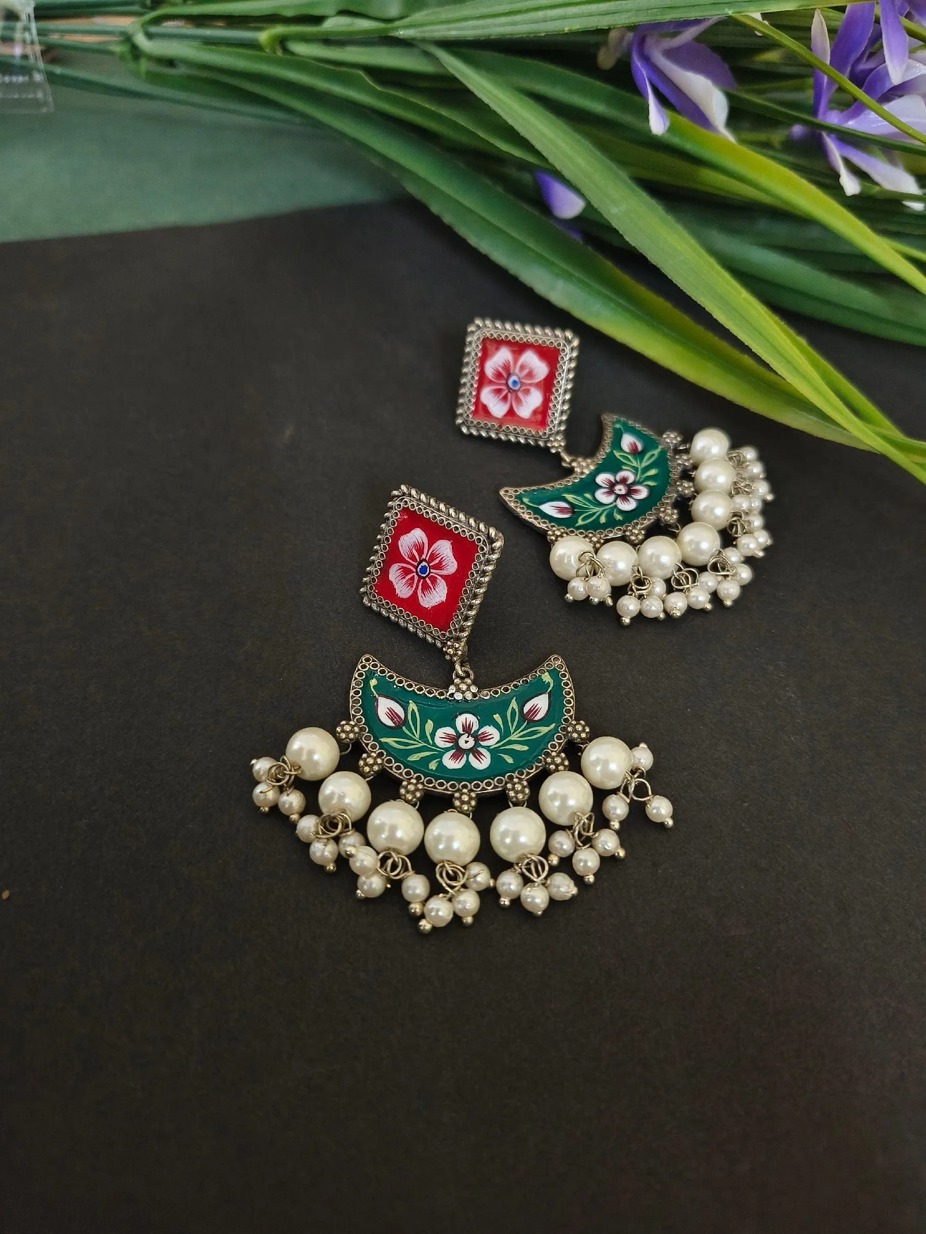 Hand-painted Oxidised Jewellery Earrings | Sarichka
