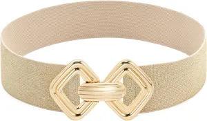 Initlove Women Wide Stretchy Waistband Gold Buckle Elastic Waist Belt for Dresses
