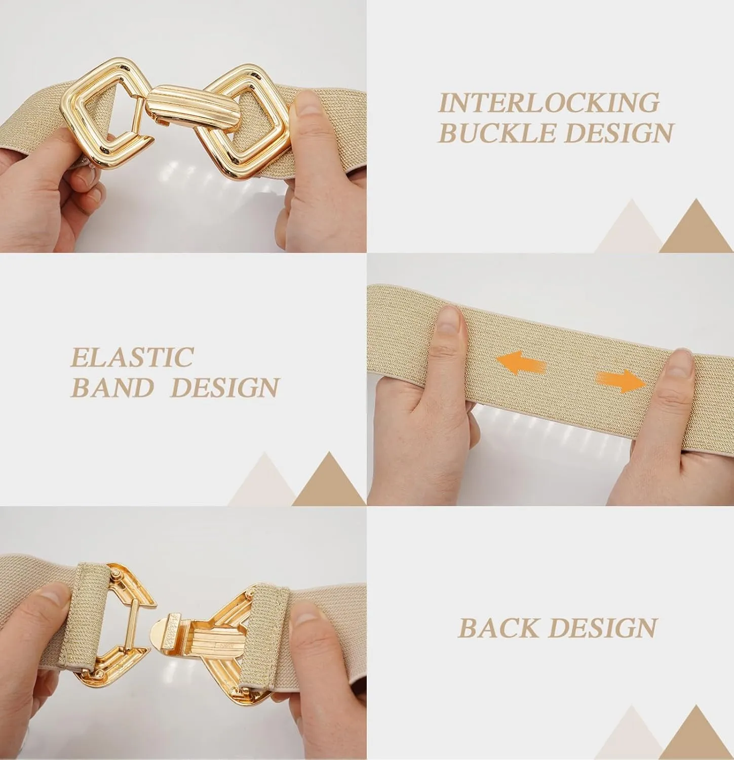 Initlove Women Wide Stretchy Waistband Gold Buckle Elastic Waist Belt for Dresses