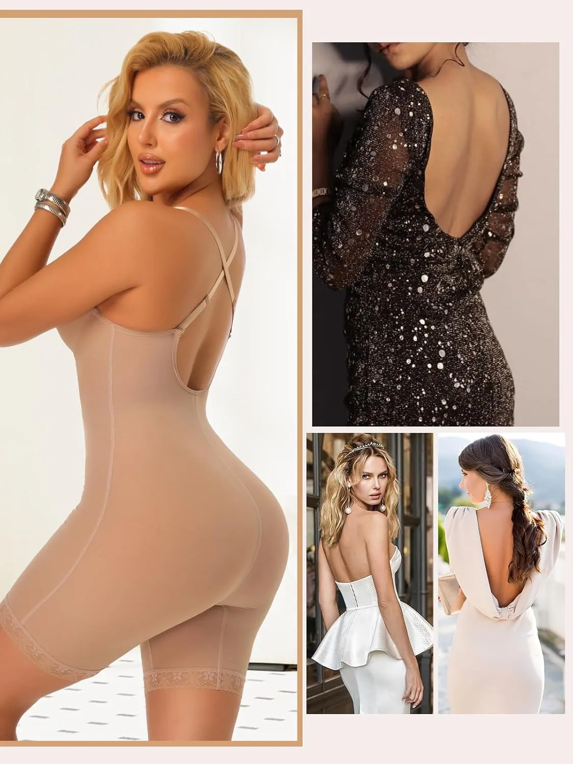 JOYSHAPER Bodysuit for Women Tummy Control Deep U Plunge Shapewear Backless Full Body Shaper Strapless Corset Body Suit Top