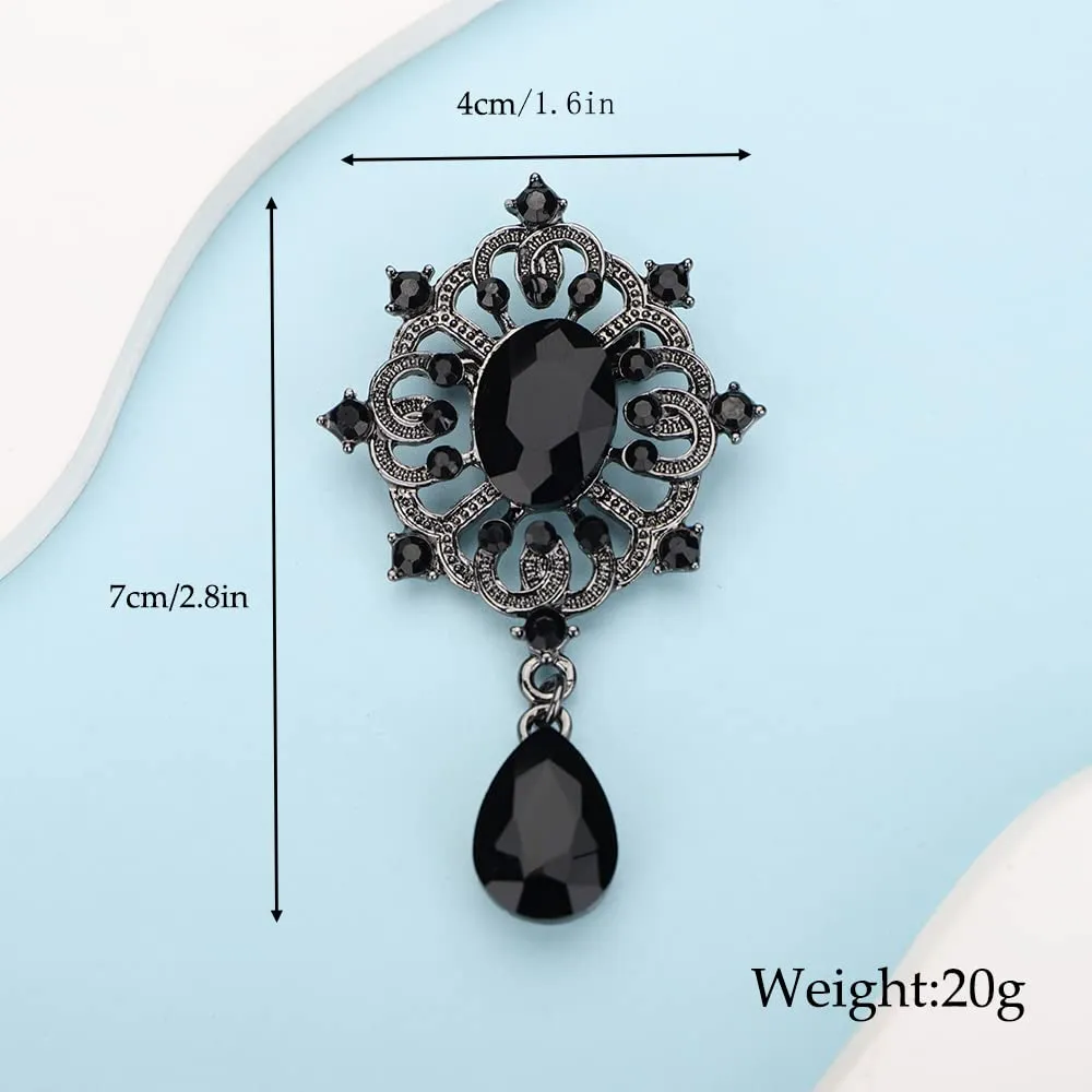 Kercisbeauty Suit Vintage Black Rhinestones Brooch for Men Women Special Occasion Sparkle Teardrop Brooches (Black)