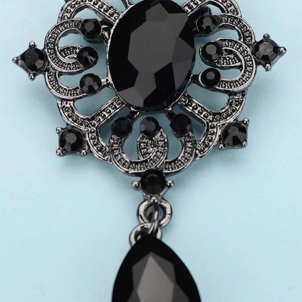 Kercisbeauty Suit Vintage Black Rhinestones Brooch for Men Women Special Occasion Sparkle Teardrop Brooches (Black)