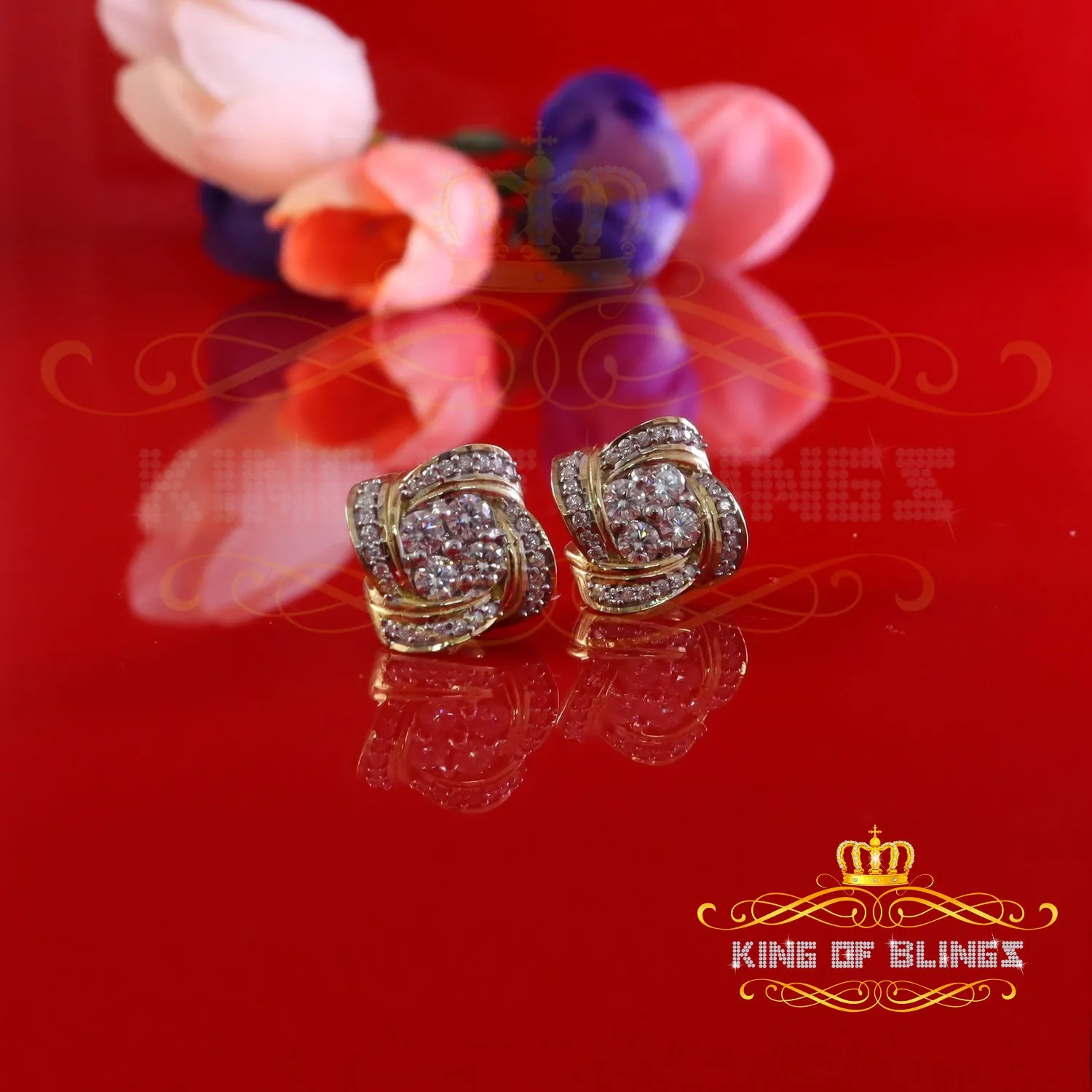 King  of Bling's New Men's Square Stud 1.00ct VVS D Moissanite 925 Yellow Silver Women Earrings