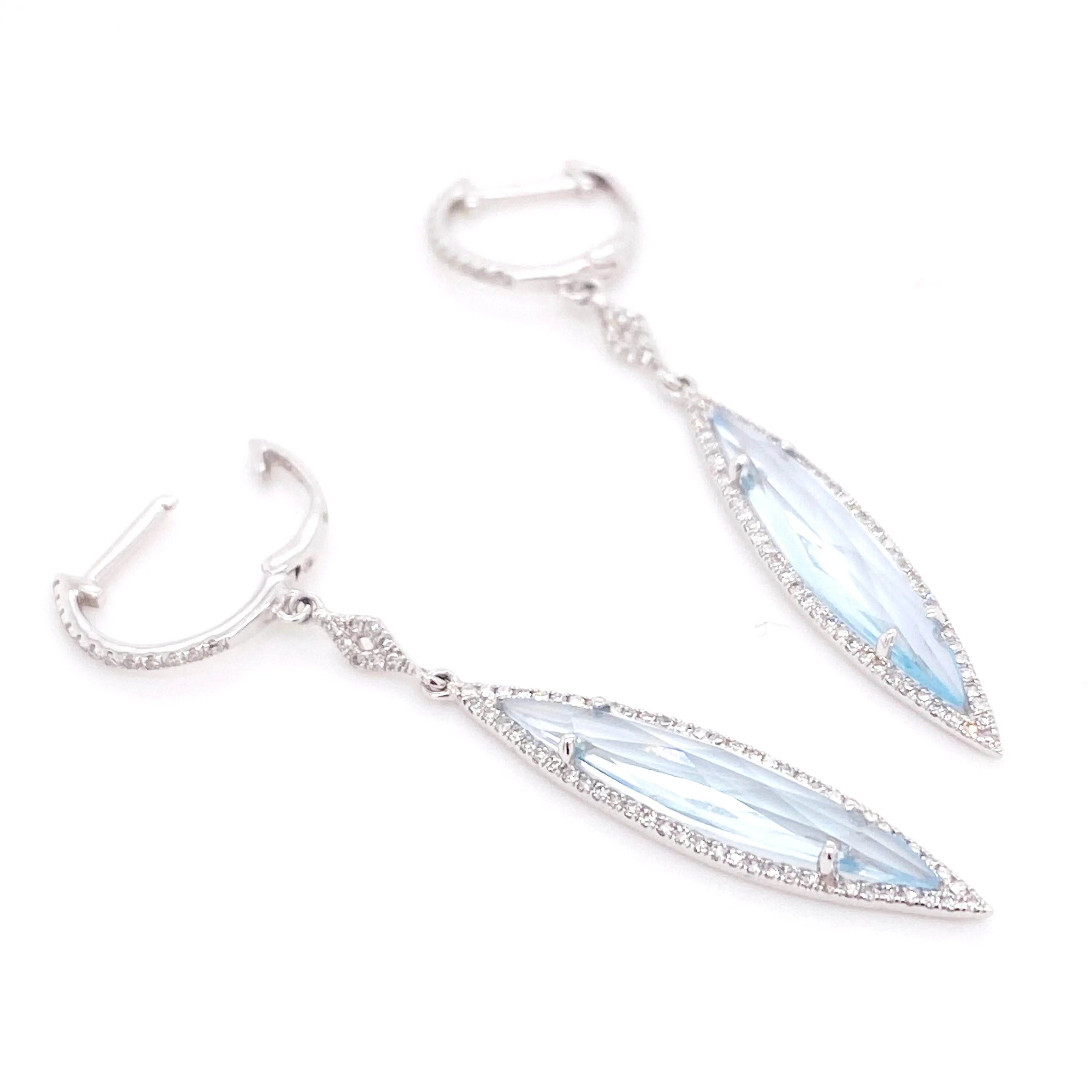 Marquise Blue Topaz Diamond Halo Drop Earrings