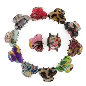 Mini 1.2 inch Plastic No-Slip Grip Jaw Hair Clip,Floral Printed Small Acrylic Hair Claw Clips for Girls and Women,Pack of 12
