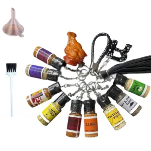 Mini Flavor Keys (Full Seasoning Keychain), Mini Seasoning Keychain Set, 10 Portable Seasoning Containers, Leak-Proof Design, Realistic Spice Bottle Charms, Bpa-Free On-The-Go Flavor