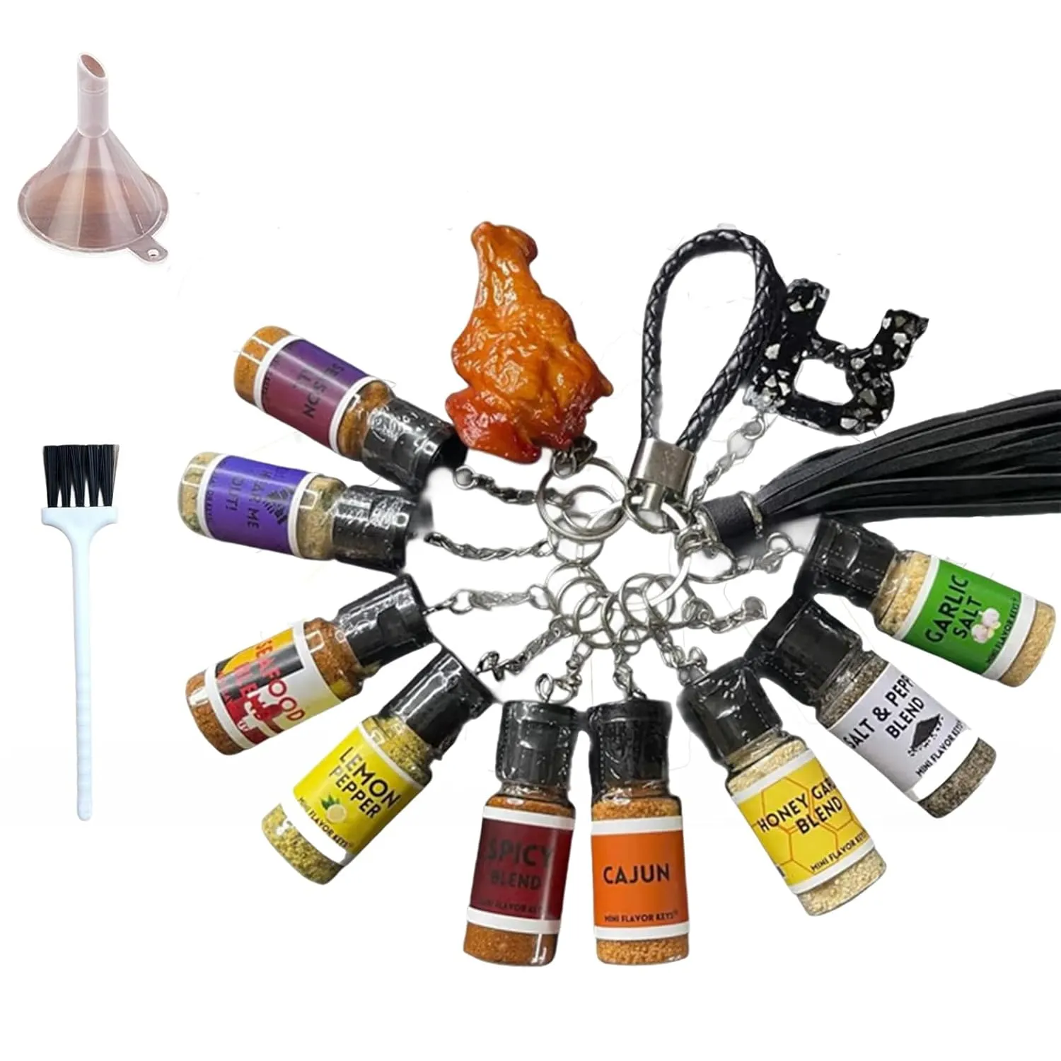 Mini Flavor Keys (Full Seasoning Keychain), Mini Seasoning Keychain Set, 10 Portable Seasoning Containers, Leak-Proof Design, Realistic Spice Bottle Charms, Bpa-Free On-The-Go Flavor