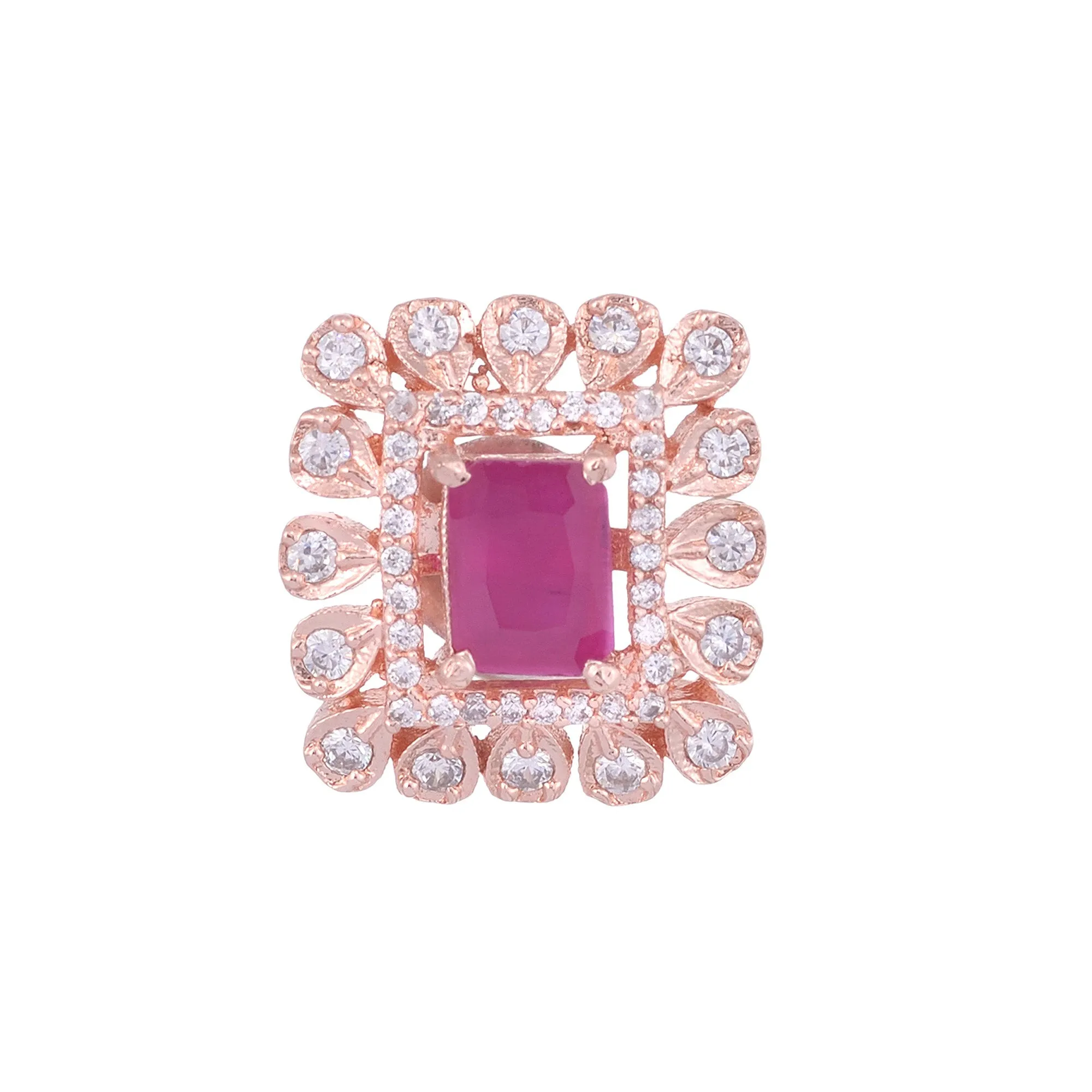 Modern Square Shaped Pink Tops Rose Gold Plated Studs Ad Studded Small Earrings for Women and Girls - Saraf RS Jewellery