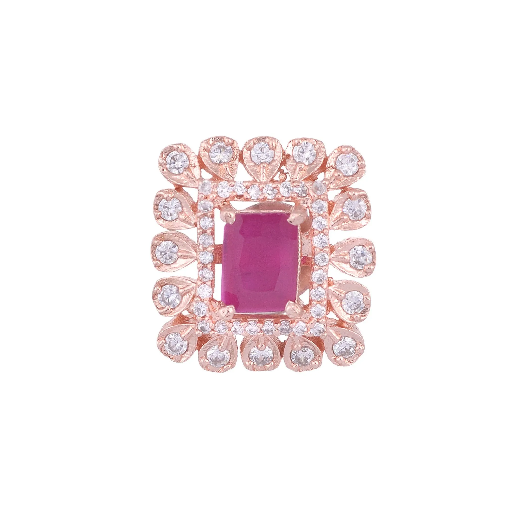 Modern Square Shaped Pink Tops Rose Gold Plated Studs Ad Studded Small Earrings for Women and Girls - Saraf RS Jewellery