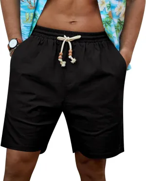 NITAGUT Mens Linen Shorts Classic Fit Short Elastic Waist Drawstring Summer Beach Shorts