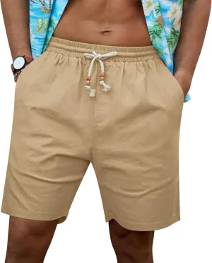 NITAGUT Mens Linen Shorts Classic Fit Short Elastic Waist Drawstring Summer Beach Shorts