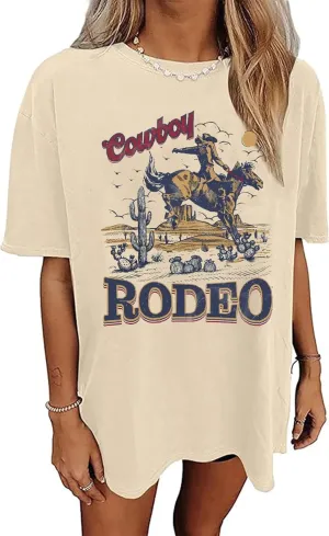 Oversized Wild West Cowboys T-Shirt for Women Vintage Country Music Tee Western Rodeo Graphic Tee Short Sleeve Loose Top