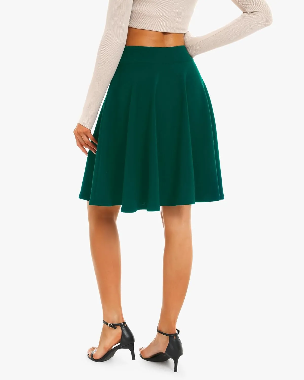 Stelle Women's 20" Knee Length Skirts with Pockets Casual Basic Midi Skirt Stretchy A-Line Skater Flared Pleated
