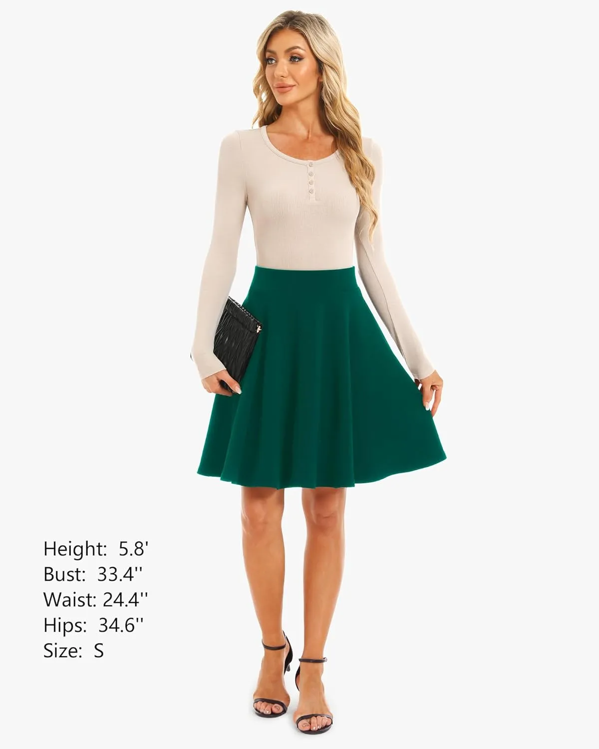 Stelle Women's 20" Knee Length Skirts with Pockets Casual Basic Midi Skirt Stretchy A-Line Skater Flared Pleated