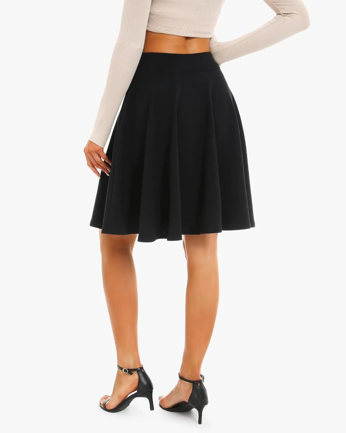 Stelle Women's 20" Knee Length Skirts with Pockets Casual Basic Midi Skirt Stretchy A-Line Skater Flared Pleated