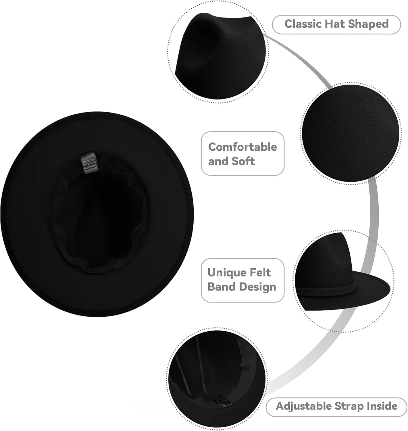 Wide Brim Fedora Hats for Women & Men Classic Dress Panama Hat Adjustable Felt Hat with Band
