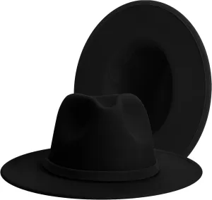 Wide Brim Fedora Hats for Women & Men Classic Dress Panama Hat Adjustable Felt Hat with Band