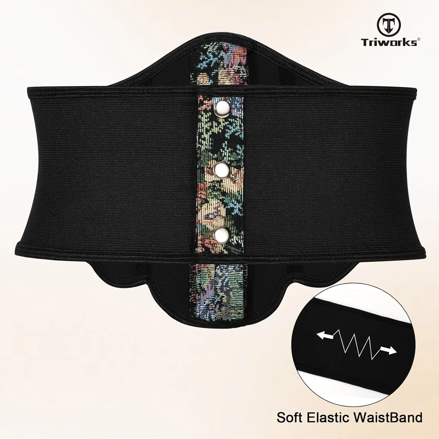 Women Elastic Corset Belt Renaissance Floral Printed Underbust Corset Wide Costume Stretch Waist Belt