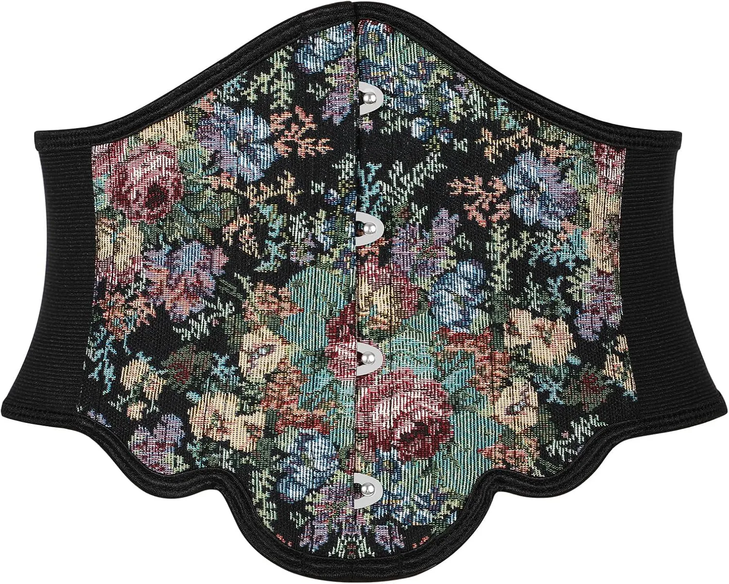Women Elastic Corset Belt Renaissance Floral Printed Underbust Corset Wide Costume Stretch Waist Belt